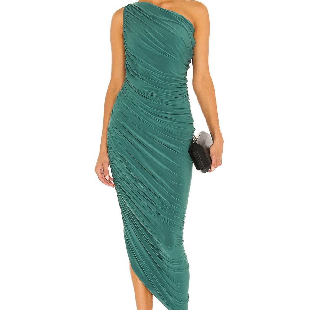EUC Norma Kamali Diana One Shoulder Dress, Green, XL/42